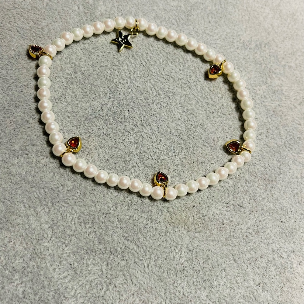 Dalmata Elegant Real Pearl and Gold Heart Necklace Sterling charms